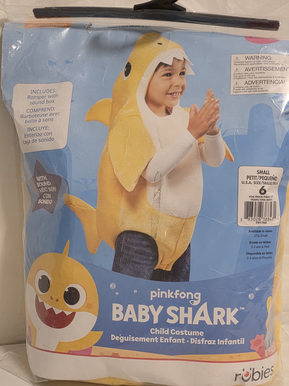 NEW! Nickelodean Baby Shark Costume W/ Sound Box (WORKS!) Size 6 Small